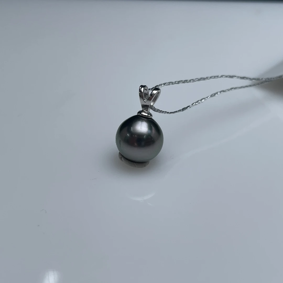 海水大溪地银吊坠豆芽款9-10mm黑色简约