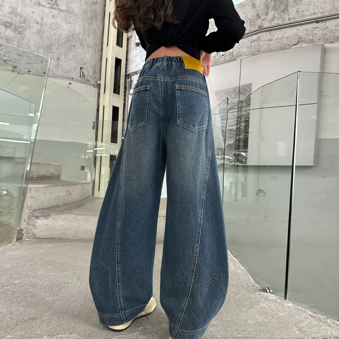 儿童秋装2025年新款大女童装弯刀裤子春秋款牛仔裤秋季阔腿直筒裤