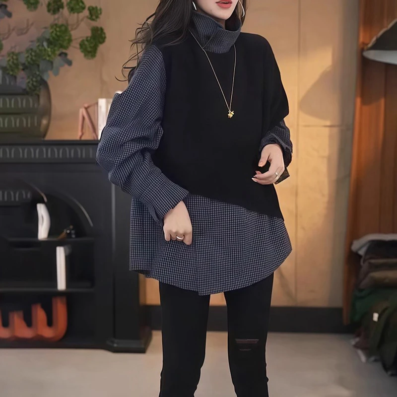 SJ-TB韩系复古慵懒中长款时尚套装女早秋新款宽松显瘦休闲简约上