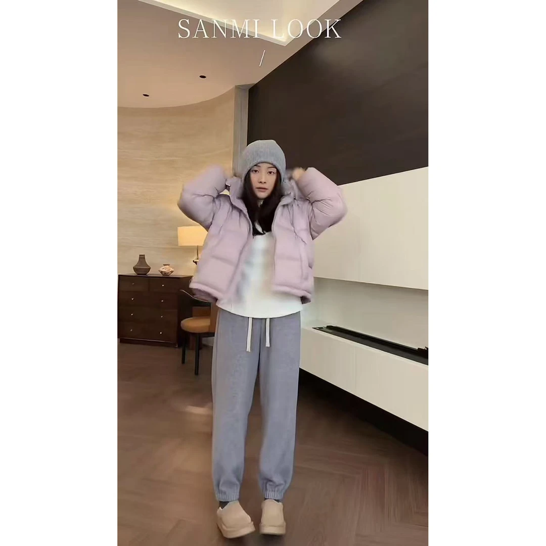 SANMI/叁米   加绒加厚松紧腰头收口卫裤  J1376