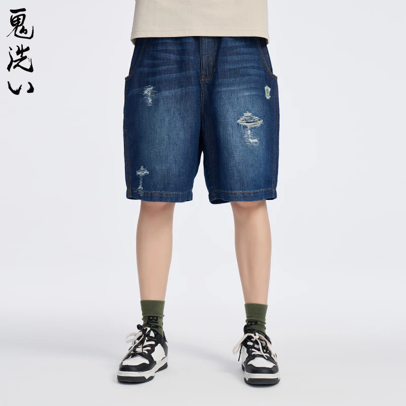 ONIARAI/鬼洗25新款茶交化吸湿透气汉麻破洞牛仔短裤25B0546