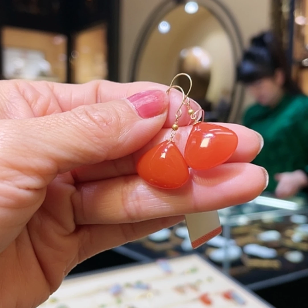 【闪购商品】南红玛瑙耳饰18K金镶嵌