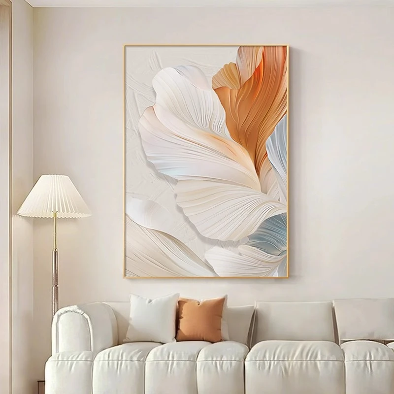 抽象简约沙发背景墙落地挂画奶油风客厅装饰画银杏叶玄关过道壁画