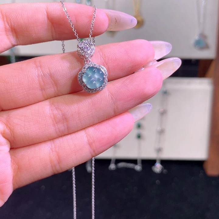 翡翠银S925镶嵌颈饰340蓝