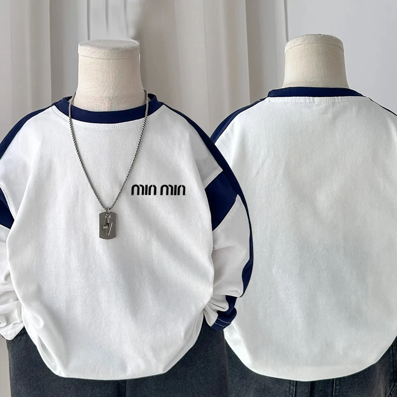 男童拼接长袖T恤秋装纯棉2025新款童装儿童男孩打底衫上衣春秋季