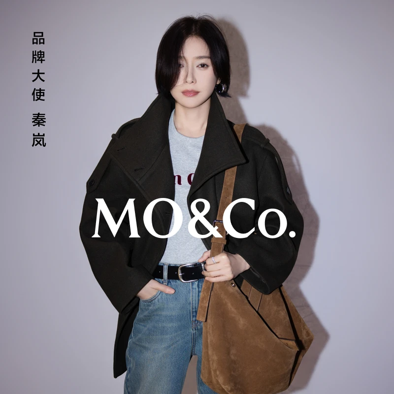 【moco秦岚同款】毛呢大衣2025秋新品含绵羊毛可拆肩袢MBE3OVCT03