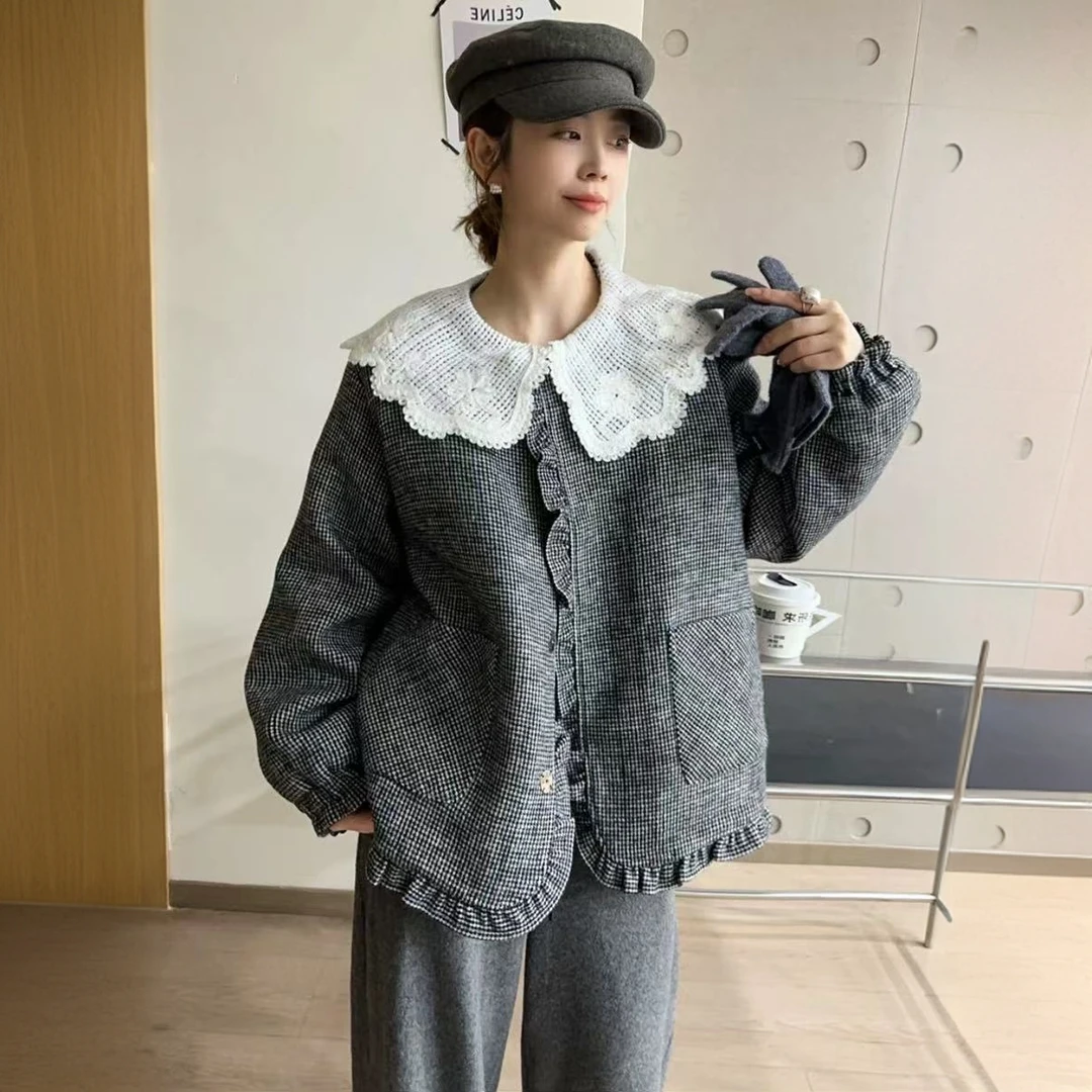 韩版娃娃领加棉小香风短款外套女2024冬新宽松百搭小个子加厚上衣