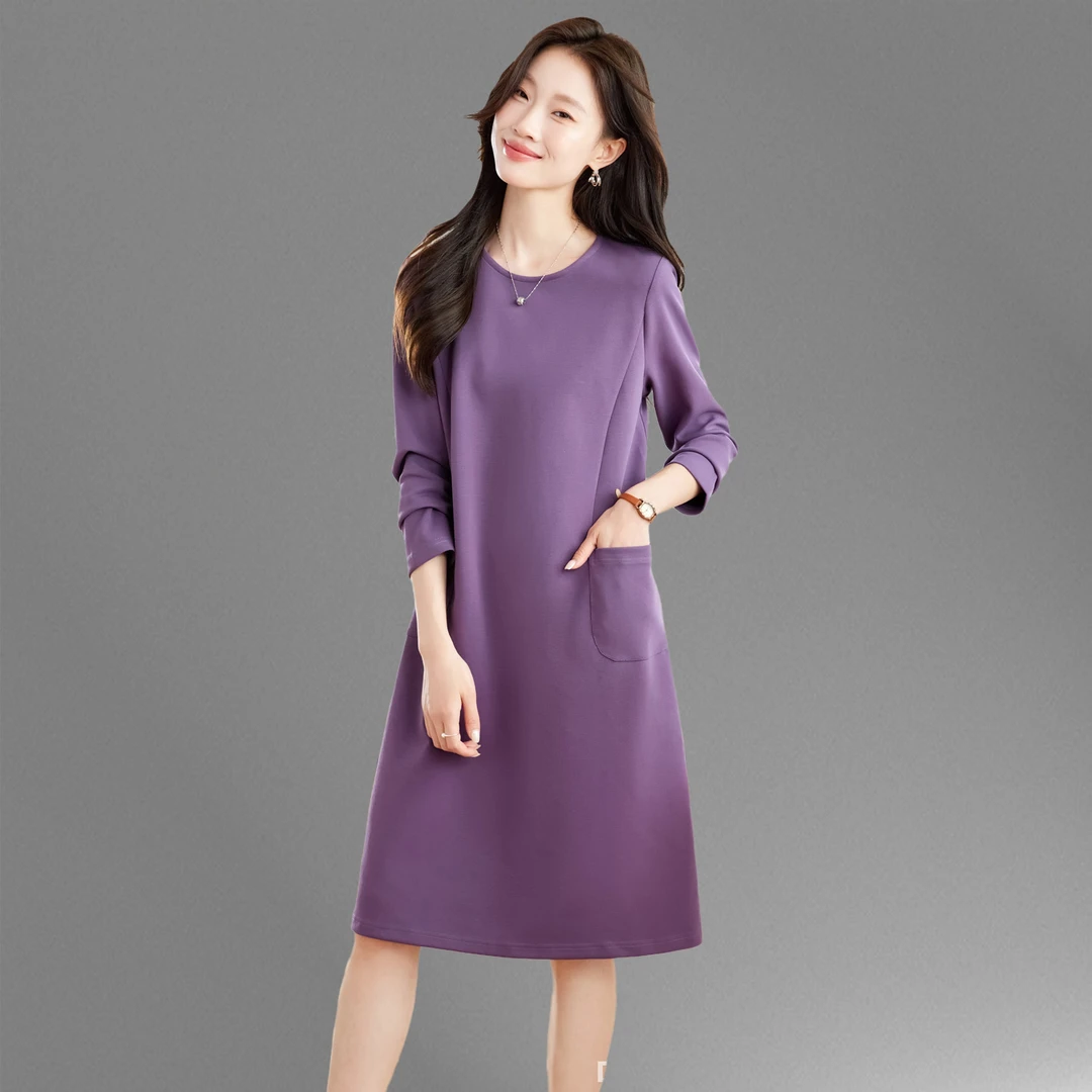 大码休闲卫衣连衣裙女2025春秋新款宽松遮肚胖MM妈妈中长显瘦裙子