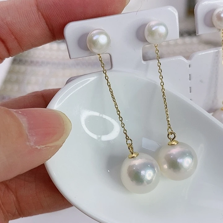 强光白色上下珠耳钉经典简约基础[7-11mm]