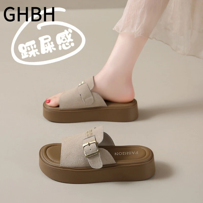 踩屎感厚底拖鞋女夏外穿34码一字沙滩勃肯凉拖不累脚孕妇软底单鞋