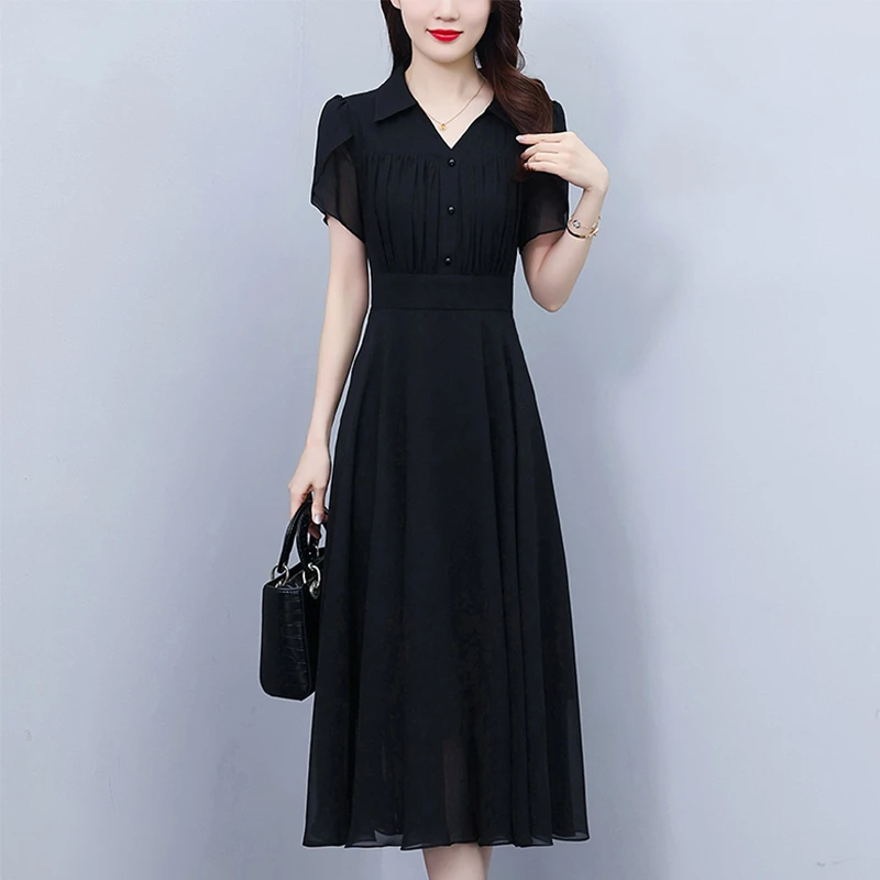 十三行品牌雪纺连衣裙2025新款女夏季高端正式场合气质黑高级裙子