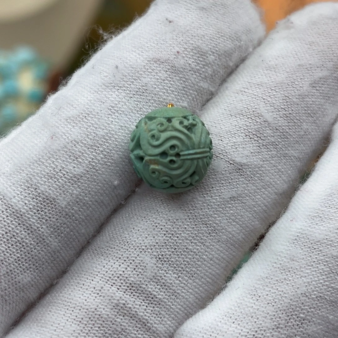 绿松石未镶嵌唐草纹圆珠编号88