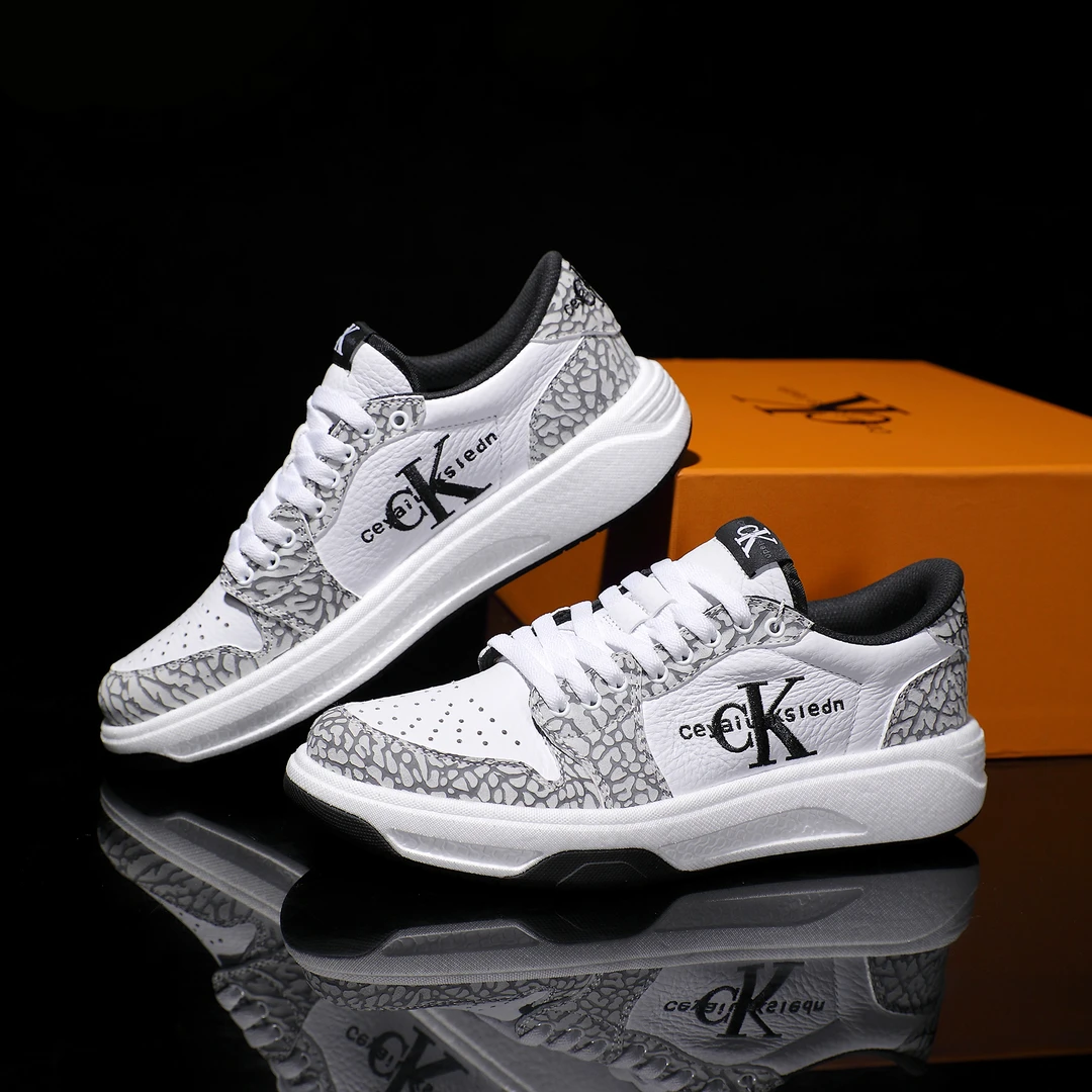 CEYAIU KSLCDN【定制】真皮水泥灰爆裂纹头层牛皮爆米花踩屎感潮鞋