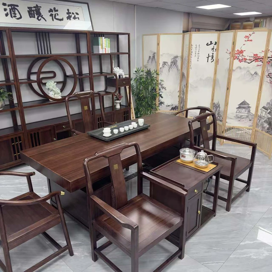 协商定制新中式乌金木实木大板茶桌家用茶桌椅组合高端大小户型