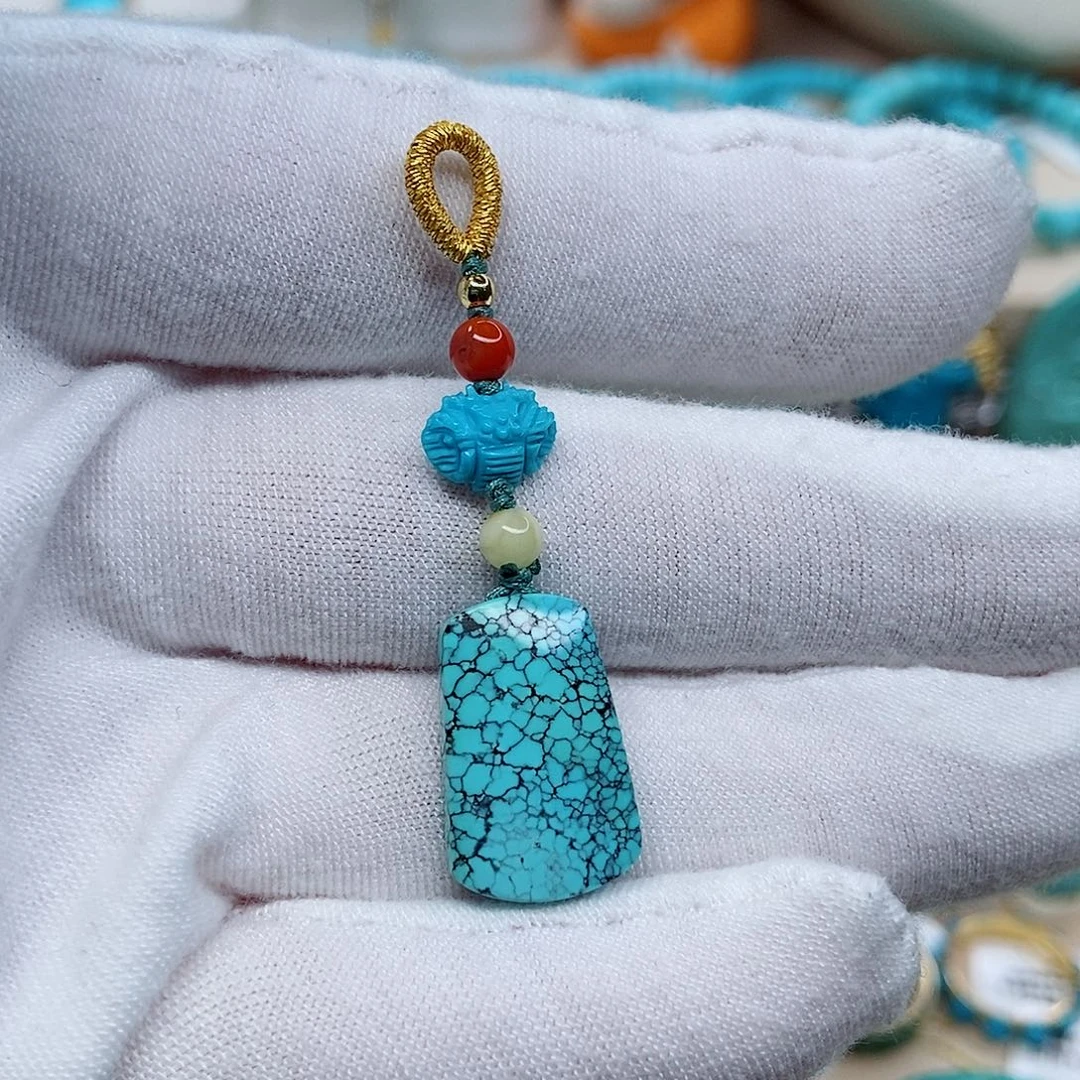 绿松石编织吊坠银S925镶嵌