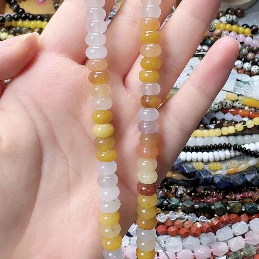 玛瑙/玉髓未镶嵌珠宝半成品卡8金丝玉算盘珠一条