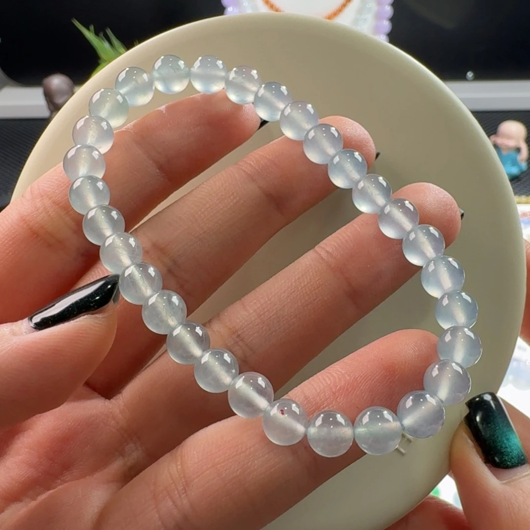 翡翠手链未镶嵌橘*皮高冰玻蓝钢手串卡7-6