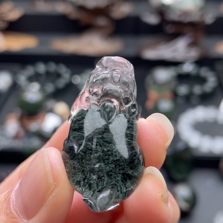 颈饰水晶未镶嵌绿幽灵聚宝盆吊坠貔貅