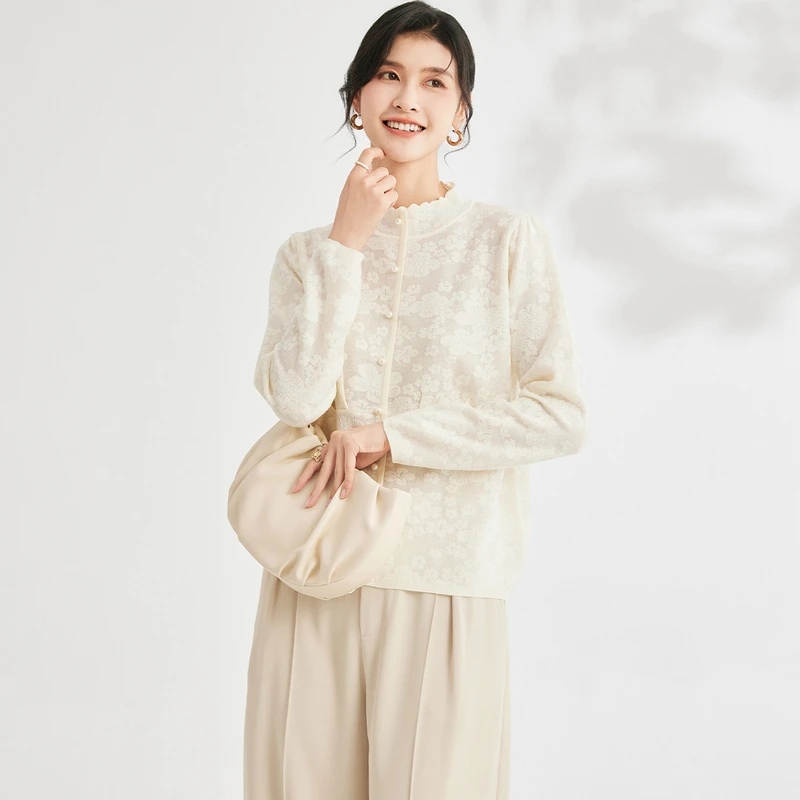 女假开衫针织半高领套头针织衫女2025秋款含羊毛女式T恤W8A82149