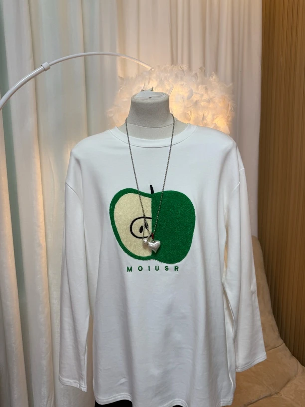 2024秋冬刺绣苹果打底衫长袖t恤女宽松打底衫 8700