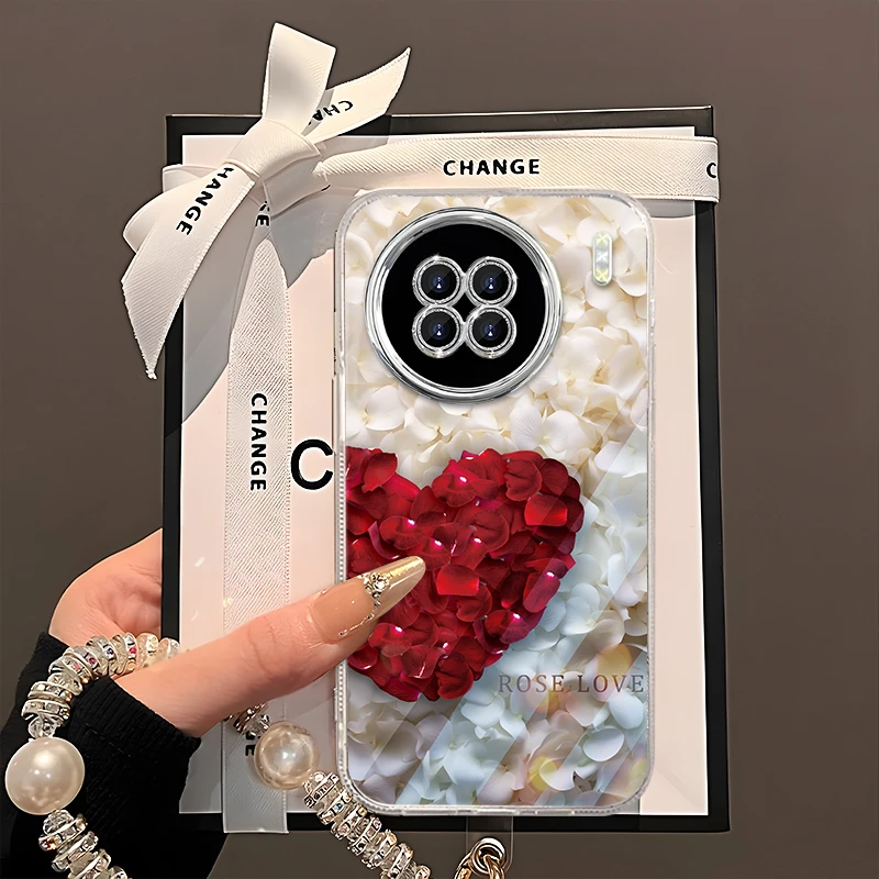 适用于【VIVO】X90/X90S红色爱心玫瑰花瓣时尚精孔羽纱手机壳