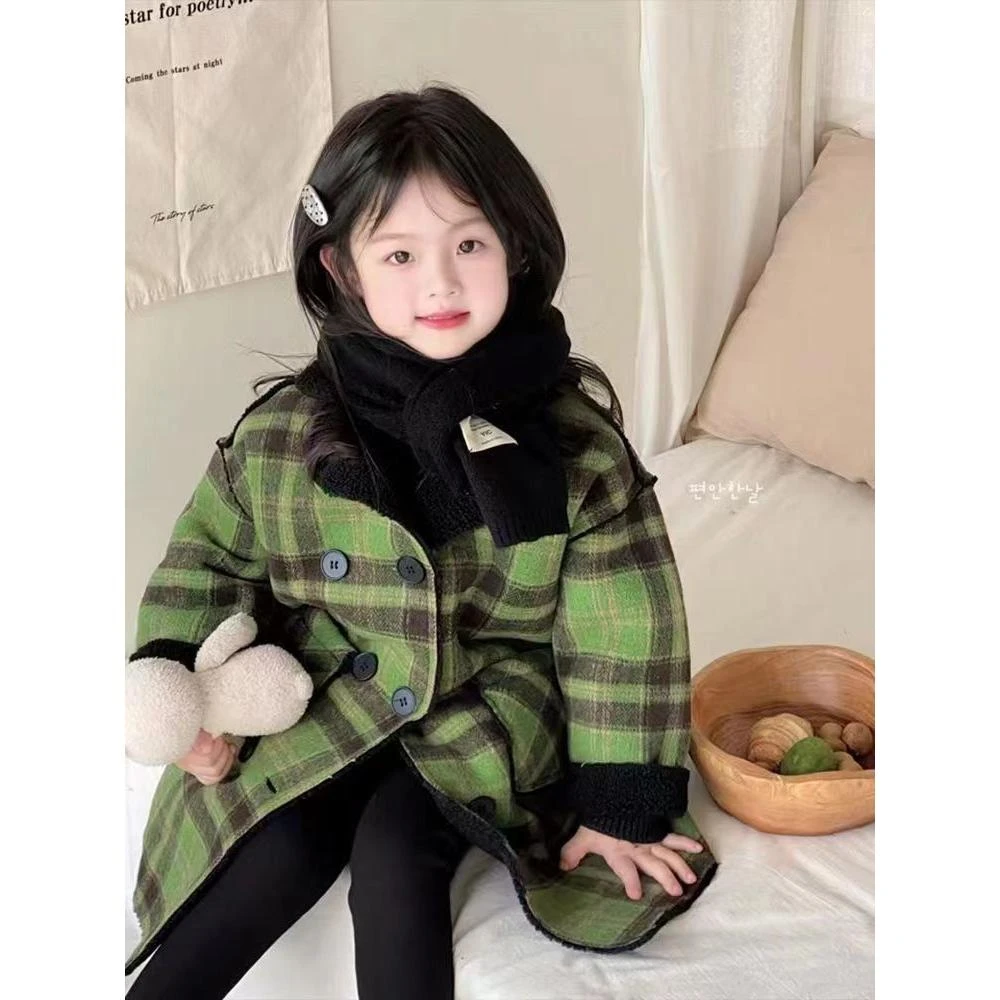 女童呢子外套秋冬2025新款中大童加绒洋气风衣儿童毛呢韩版上衣潮