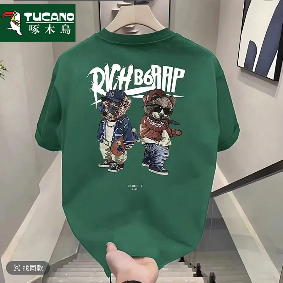 啄木鸟夏季短袖印花日常T恤莆田短袖潮流时尚白色情侣韩版上衣T恤