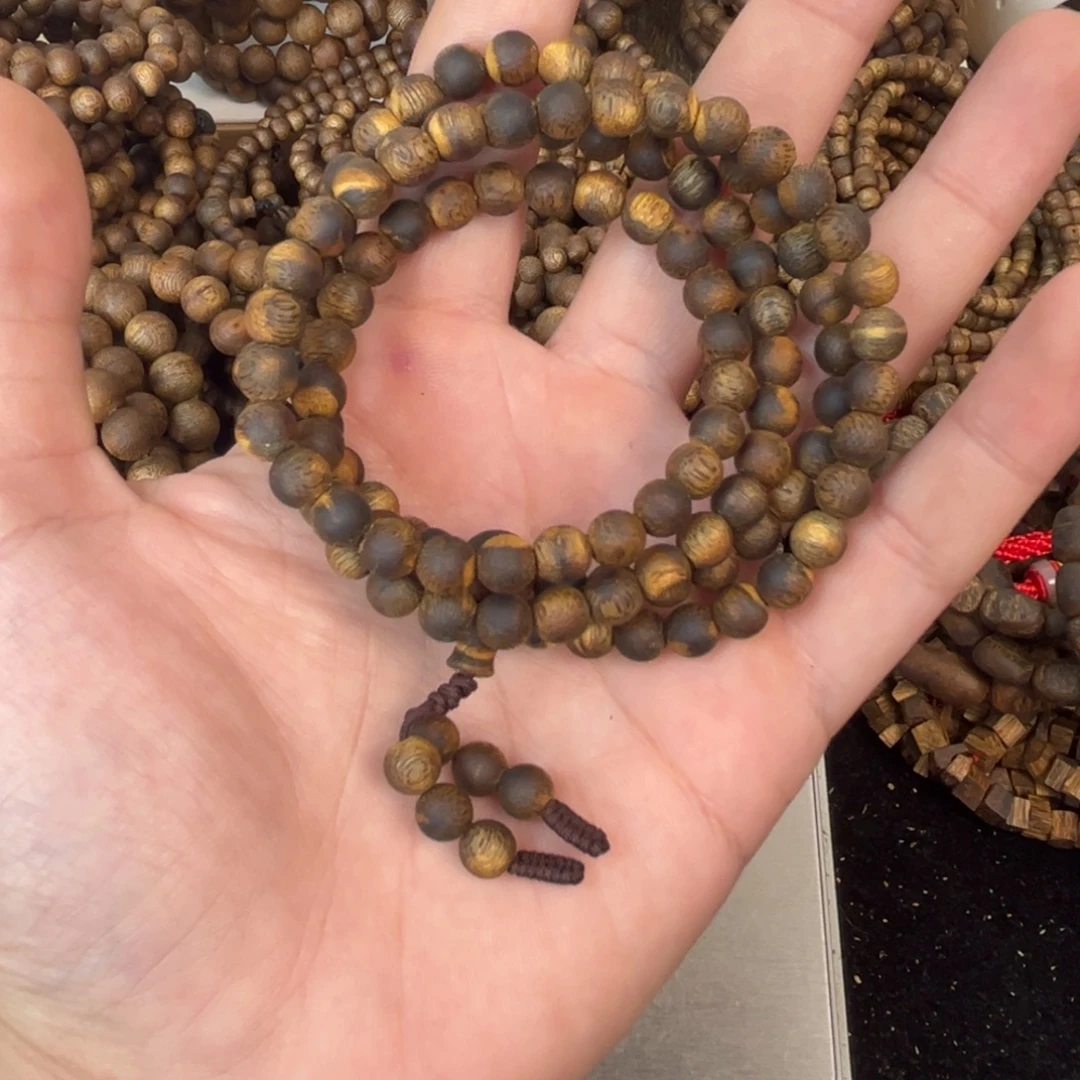 沉香沉香碎屑 06mm圆珠多圈 重16克+ 虎斑纹