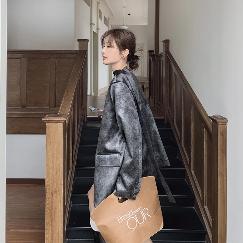 扎染领带可摘西服外套2025春季新款韩版小个子气质时尚炸街西装