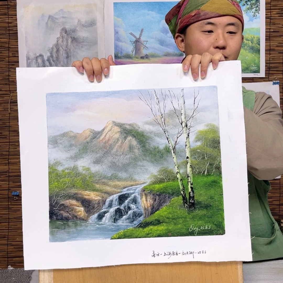 油画行路人小院绘画作品竞拍