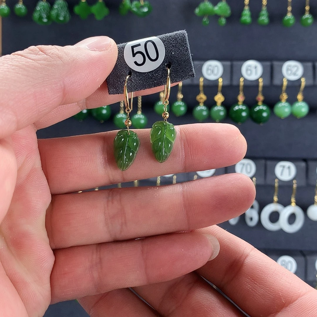 和田玉耳饰18K金镶嵌50