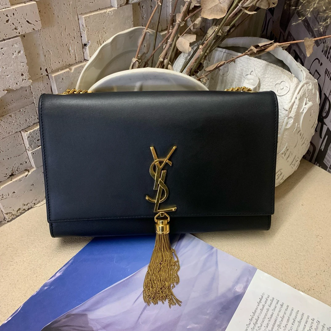 99新 YSL/圣罗兰 光面流苏黑金kate/中号/包包