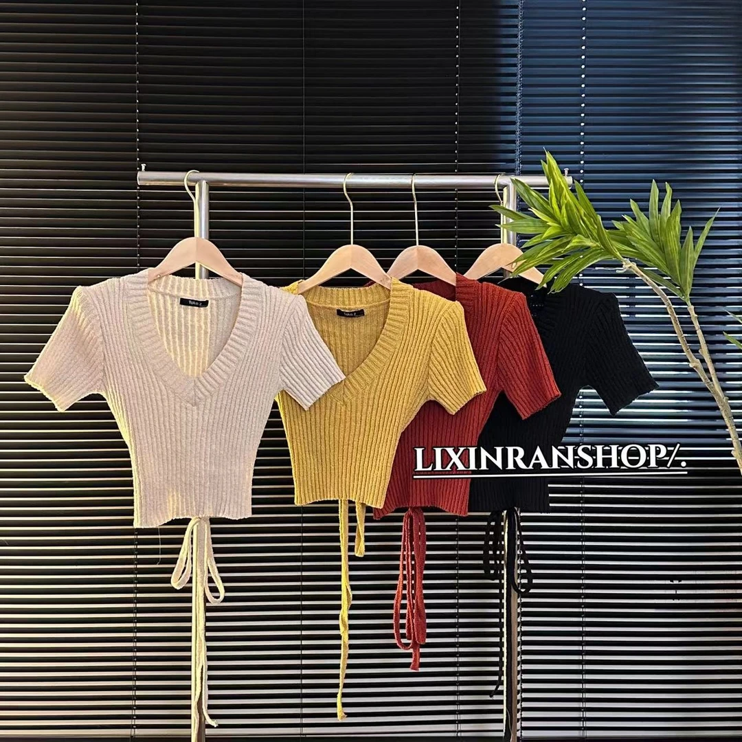 李欣然  【入夏私语】  百搭收腰V领针织上衣#0751