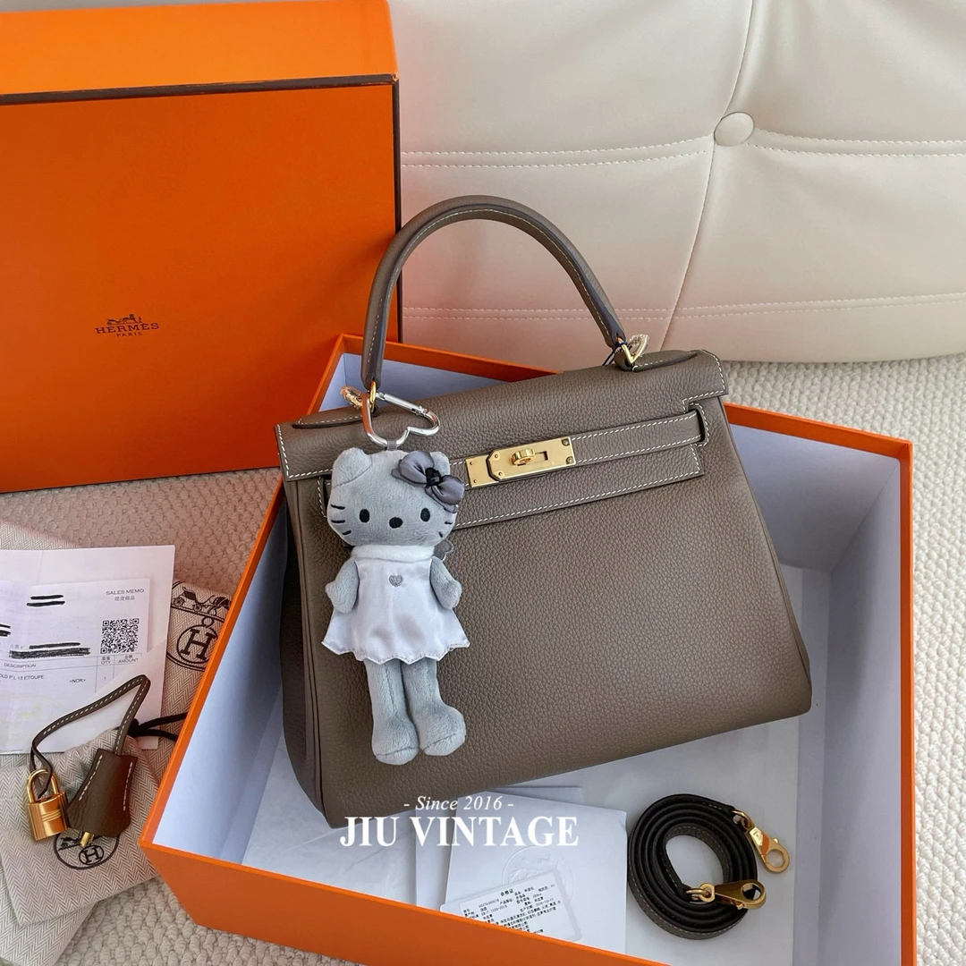 99新 Hermes/爱马仕 kelly28大象灰金Z刻JM11-0875