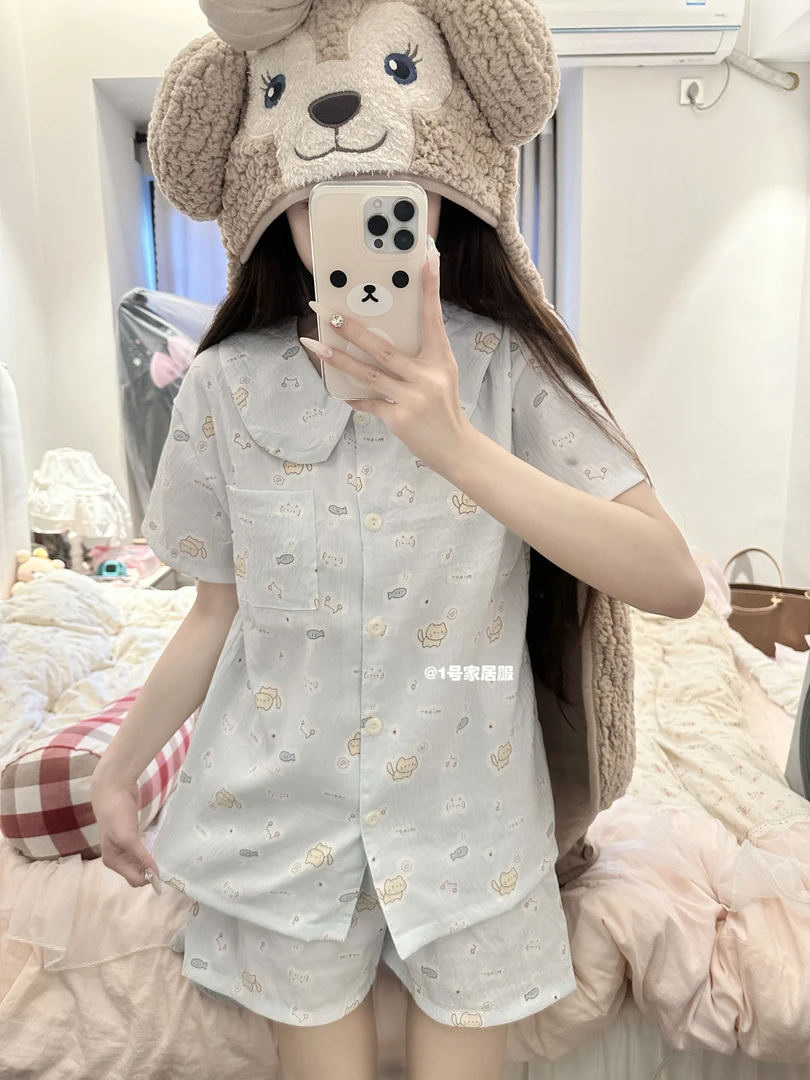 睡衣女夏天女大学生睡衣爆款2025新款可爱小鱼甜美宽松家居服套装