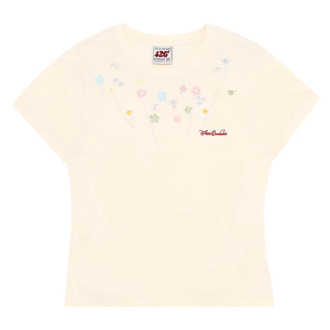 F426国潮牌立体小花刺绣项链短袖休闲时尚穿搭 0099T恤XH