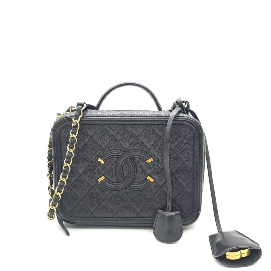 99新 Chanel/香奈儿 黑金手提相机包/22开