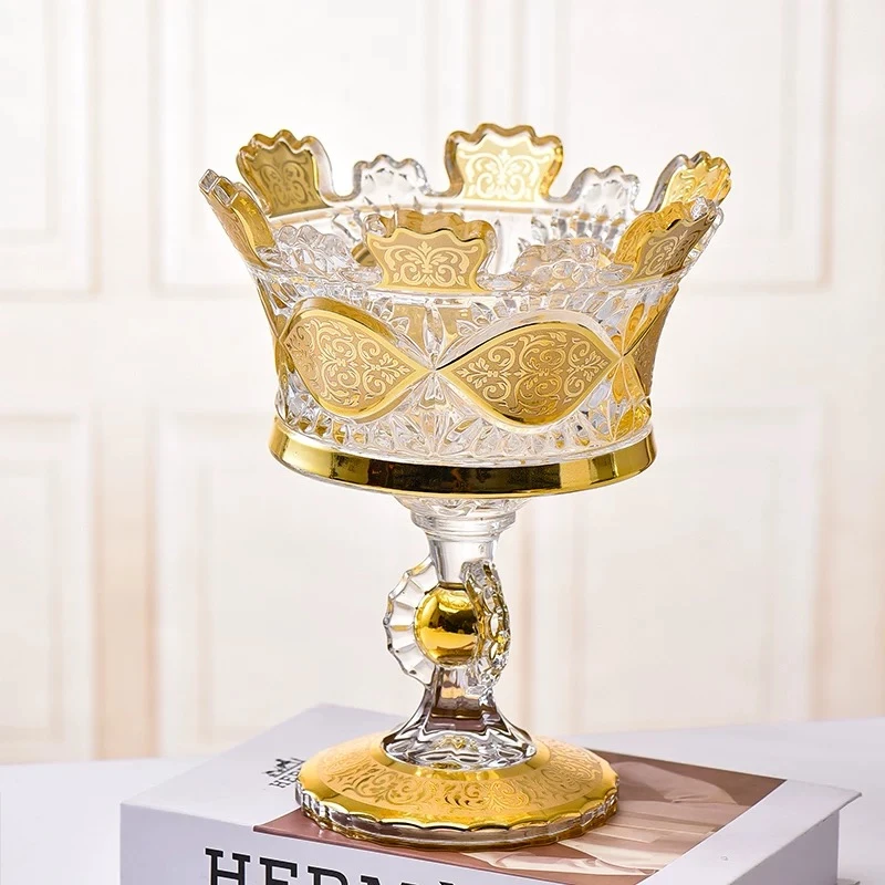 轻奢复古风描金珐琅小号果篮客厅装饰果斗奢华摆件