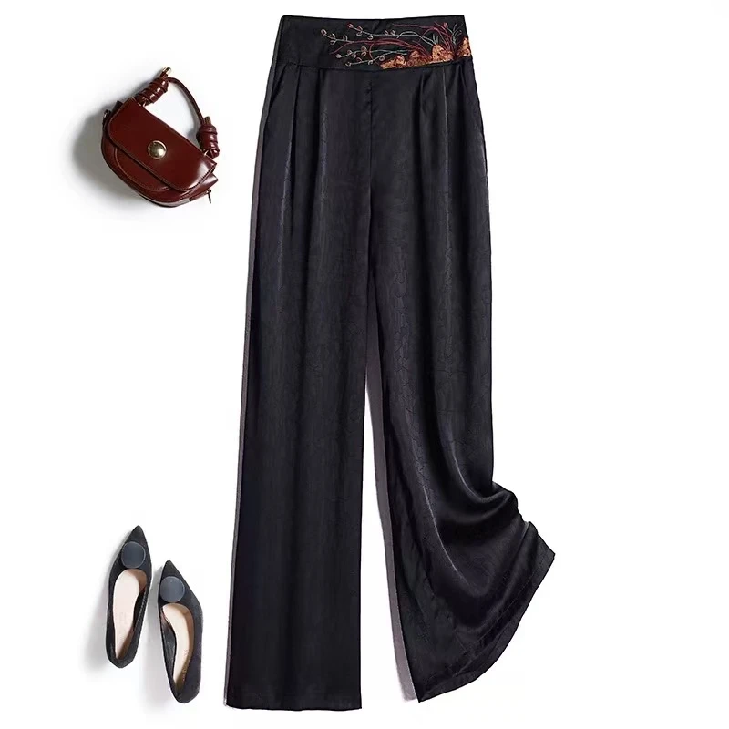 2320-44新款时尚百搭刺绣阔腿裤