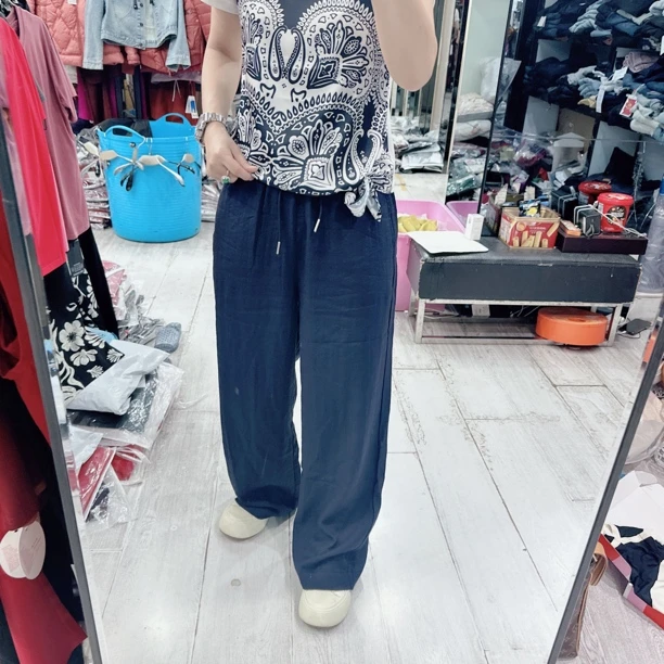 无感棉麻舒适2色松紧腰休闲裤6273欧美