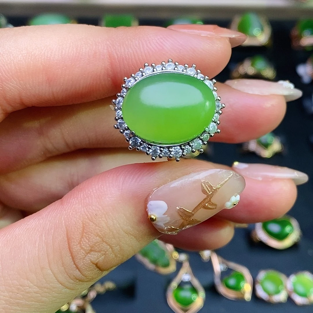 和田玉（碧玉）戒指银S925镶嵌