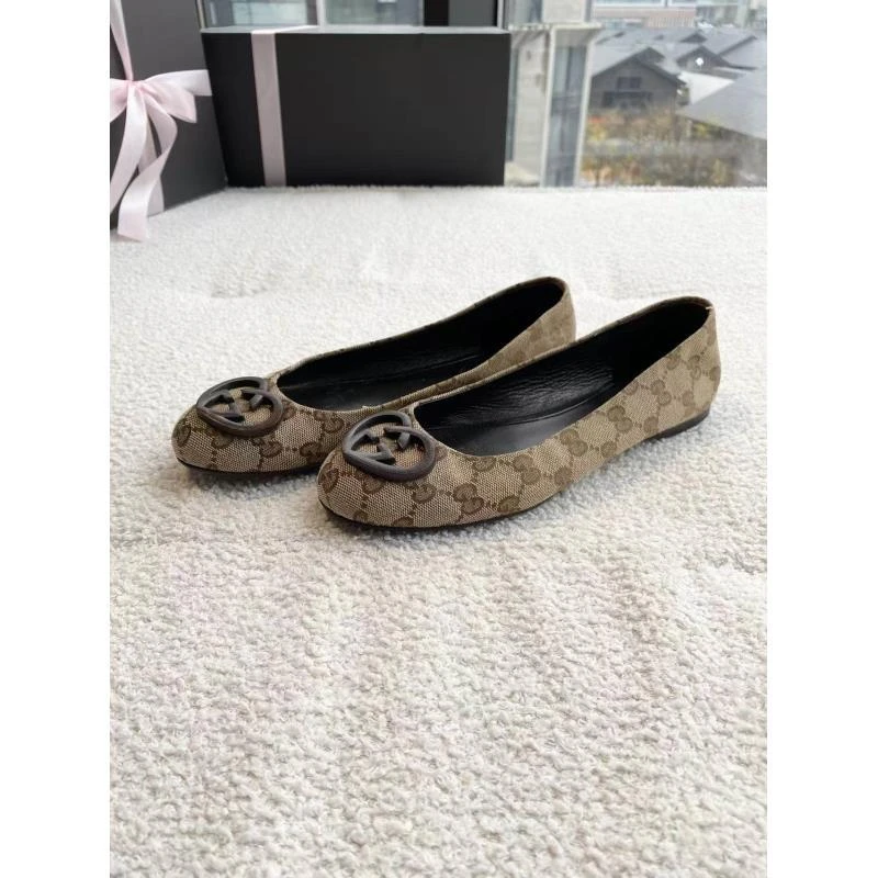 95新 GUCCI/古驰  zz489 老花满印芭蕾平底鞋 36码