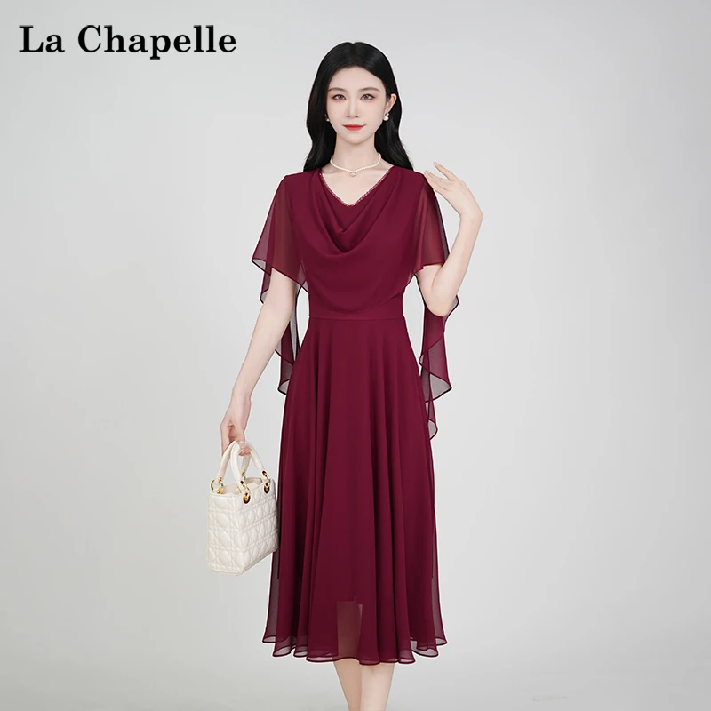 【拉夏贝尔】夏季法式设计感显瘦松紧腰短袖蝙蝠袖裙子女气质连衣裙