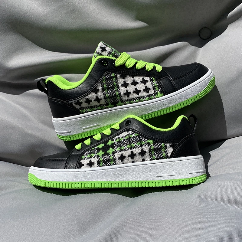 男款45码板鞋黑绿色厚软底男鞋大码原创真皮面包鞋爆款运动潮鞋子