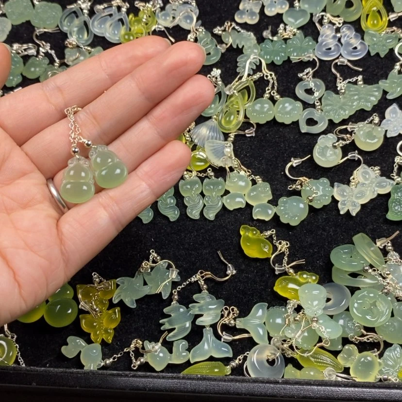 【闪购商品】银S925镶嵌蛇纹石玉挂件耳饰耳环项链