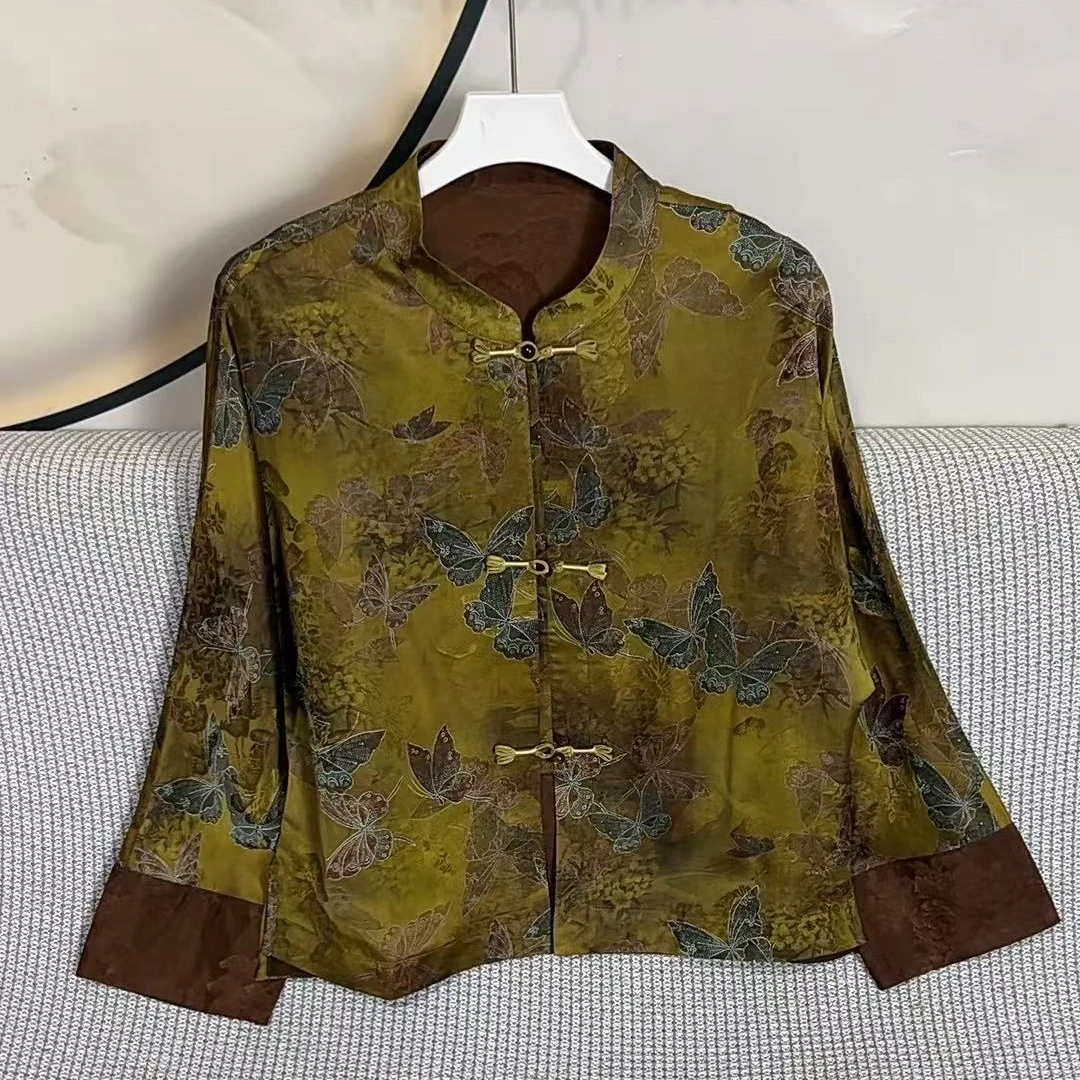 淡黄绿开衫小香风外套新中式国风老料提花
