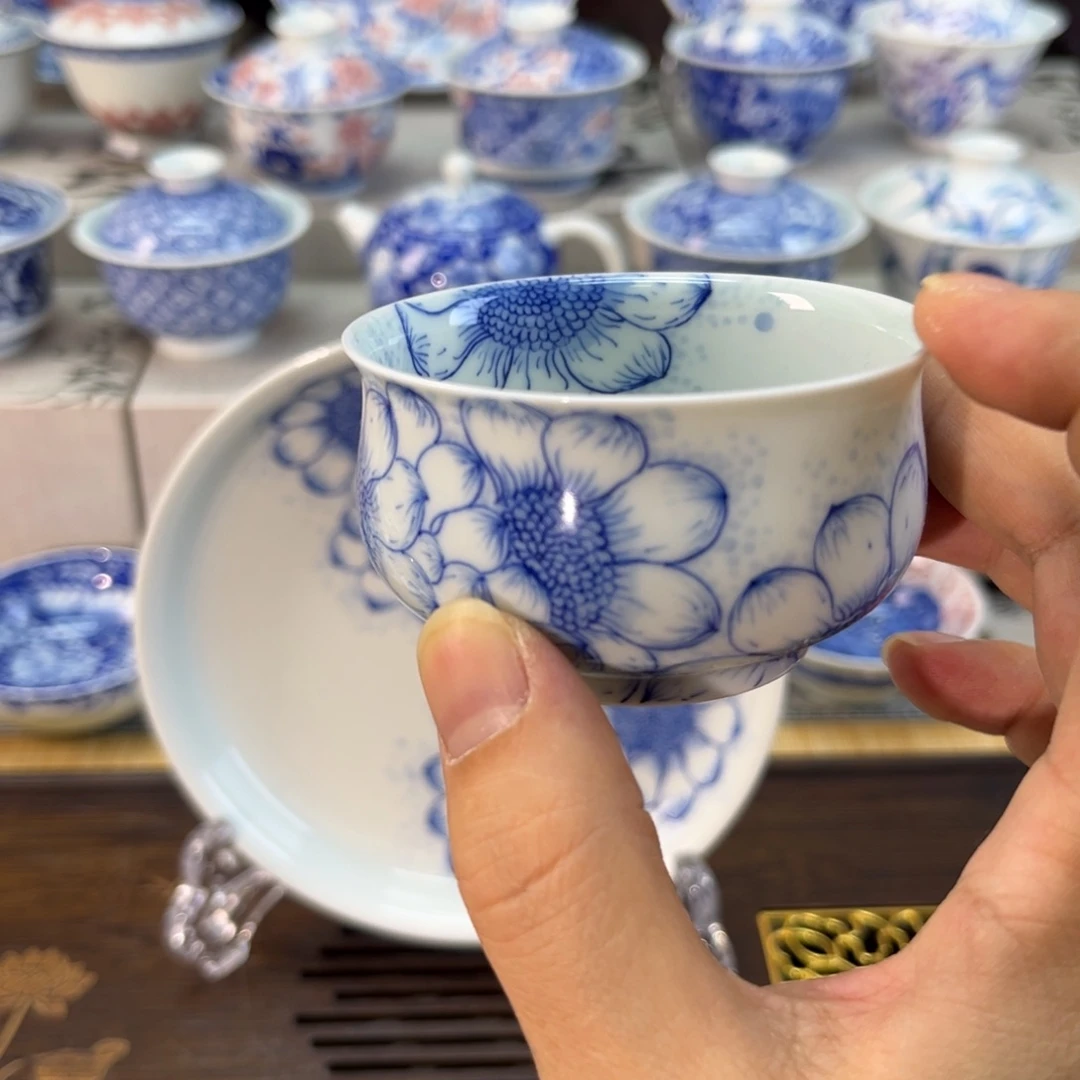 青花向阳花炉式杯