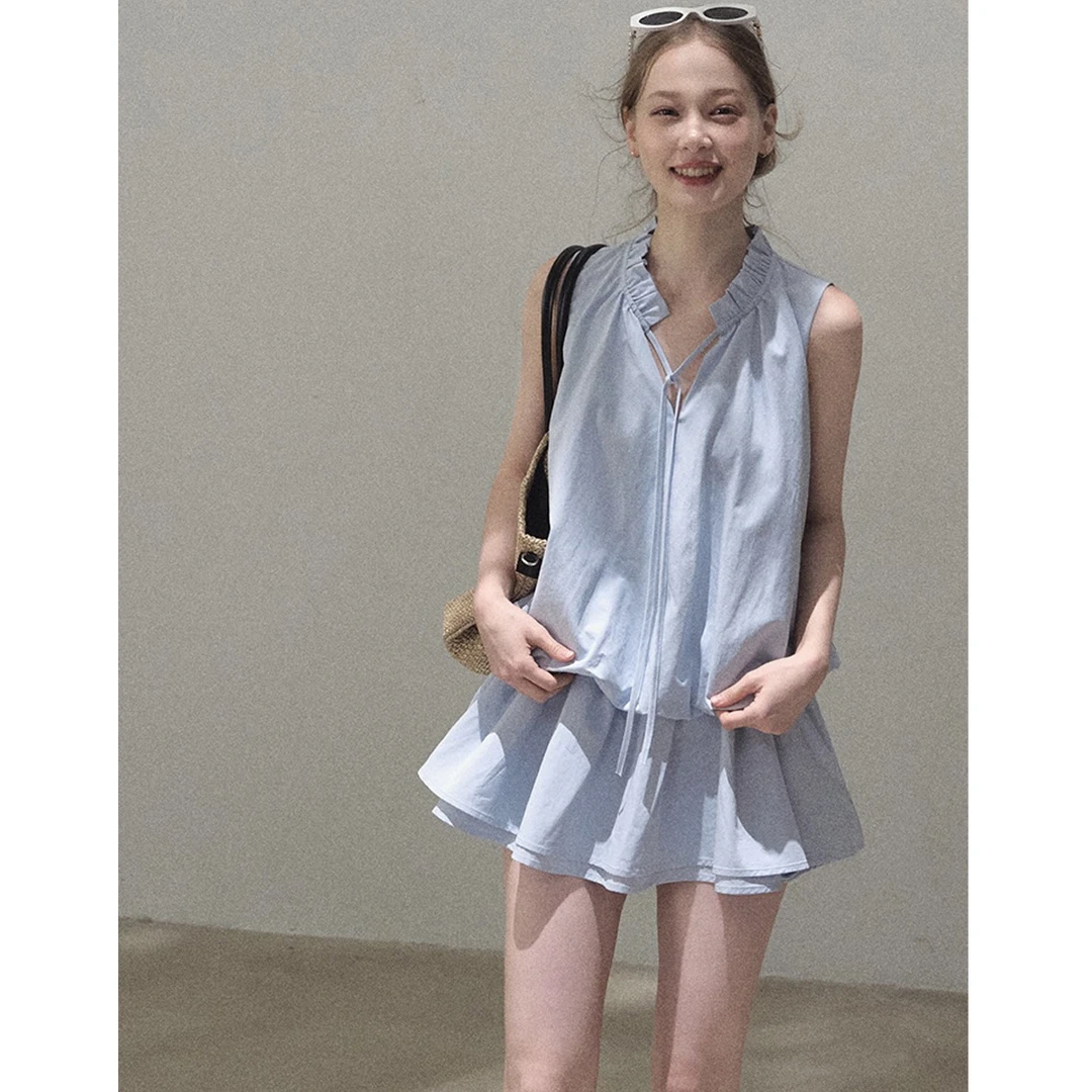 莱赛尔棉系带花苞连衣裙夏季女#9174