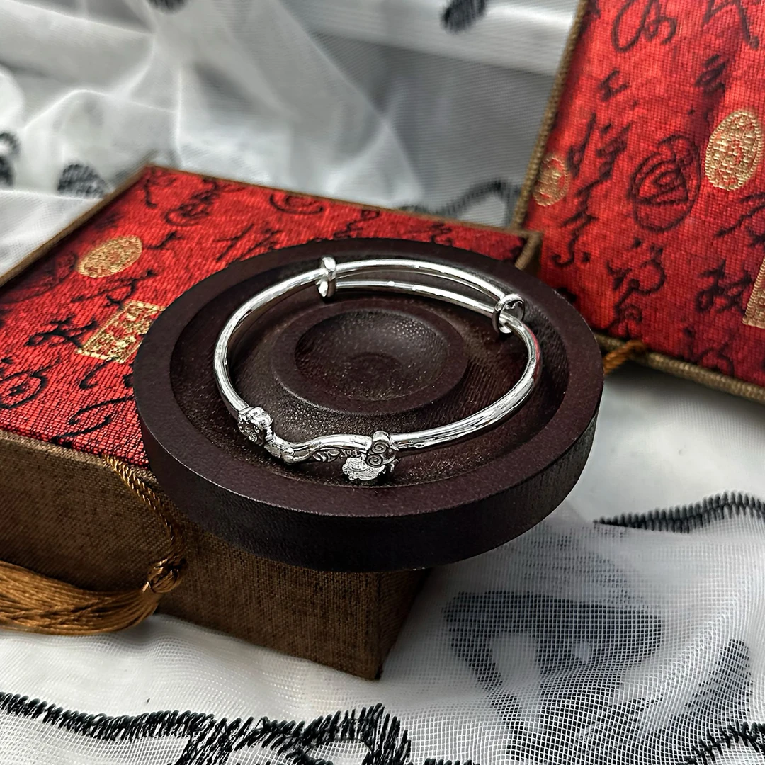 足银手镯 S032 称心如意推拉手镯经典百搭手工时尚复古