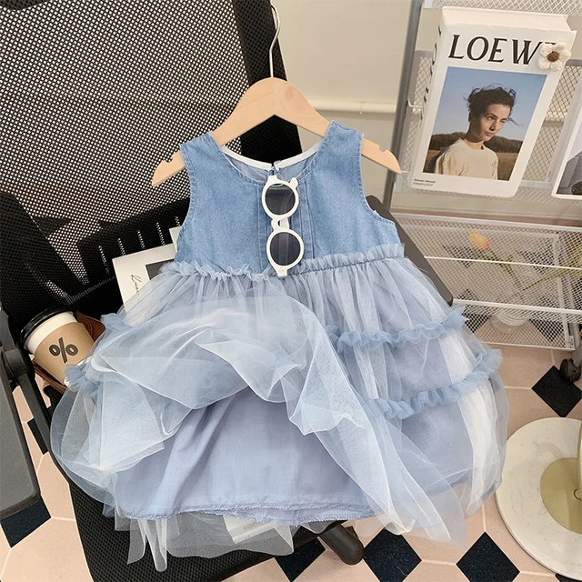 女童连衣裙夏装2025新款儿童洋气公主裙子女宝宝背心牛仔纱裙夏季